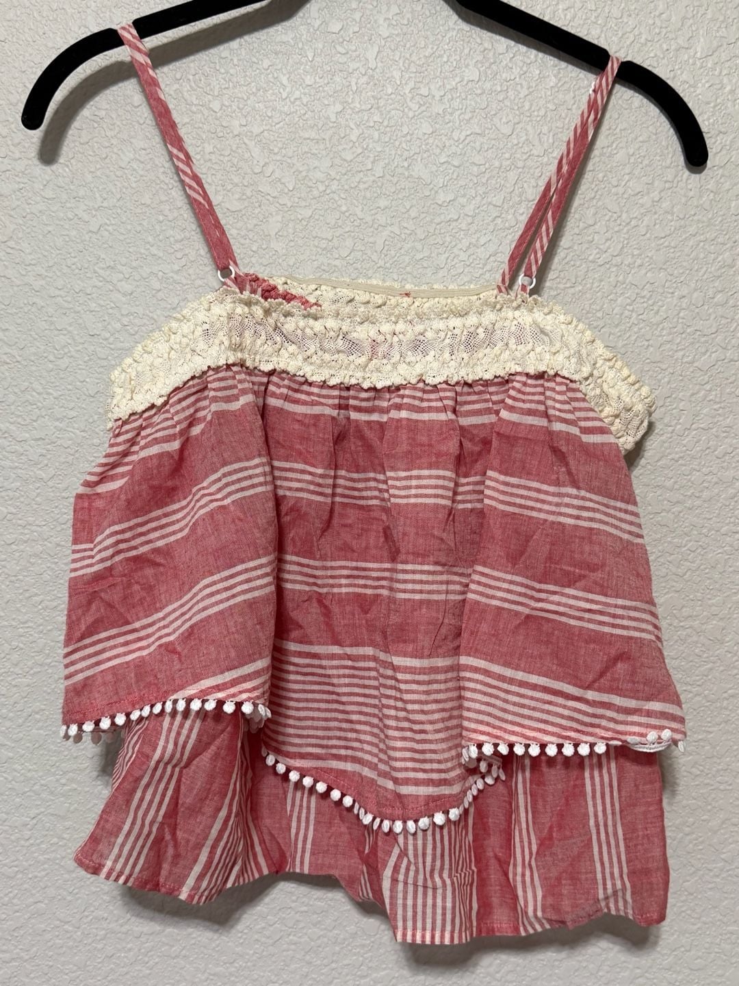 Chelsea & Violet Camisole Top Size M Red White Striped Pom Pom Overlay 10