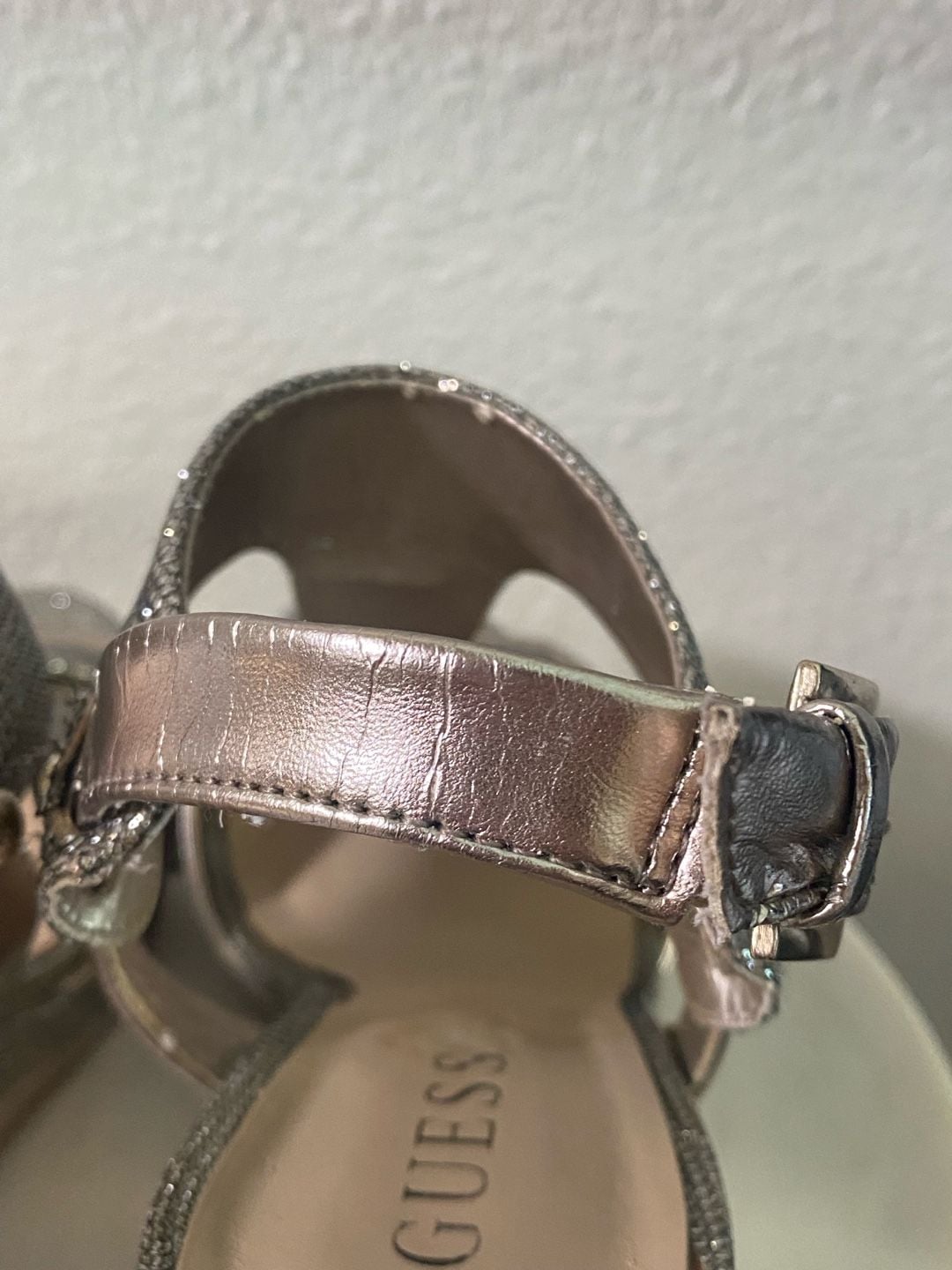 Guess Wedge Sandals Glitter Gold Platform Heels 12