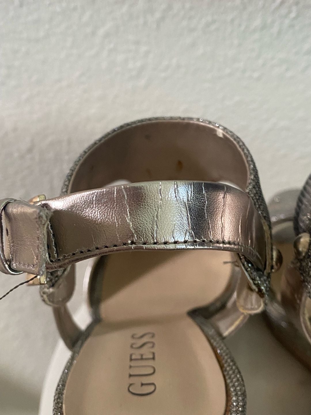 Guess Wedge Sandals Glitter Gold Platform Heels 13