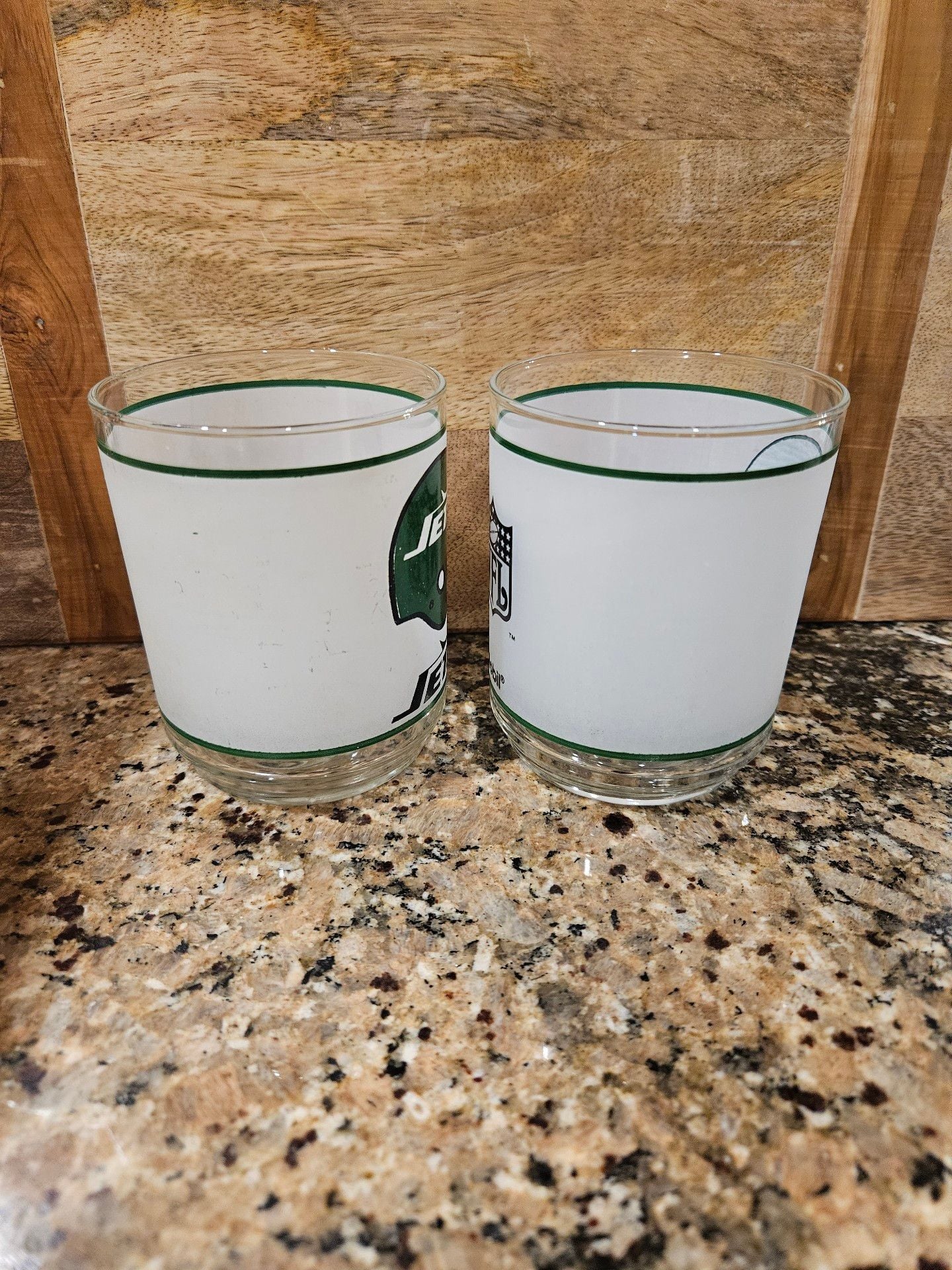Vintage 1980s New York Jets NFL Mobil Frosted Drinking Glasses Set of 2 12 Oz 5