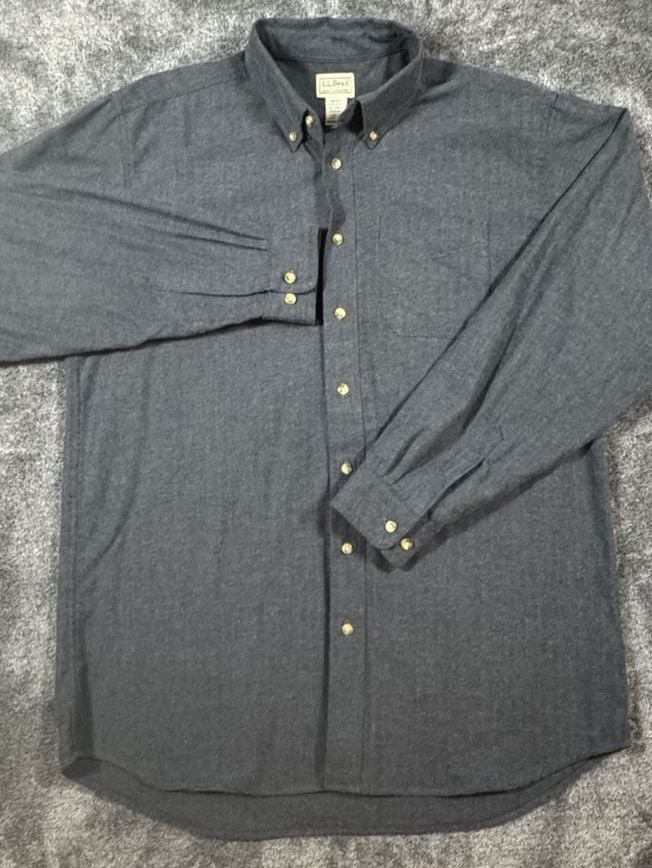 L.L. Bean Cotton Flannel Shirt Size L-Tall Gray Herringbone 4
