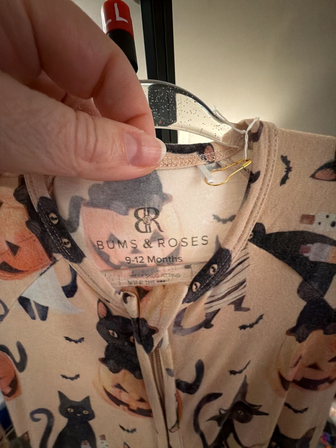 Bums & Roses Zip Sleeper Size 9-12 Months Halloween Black Cat Pumpkin 3
