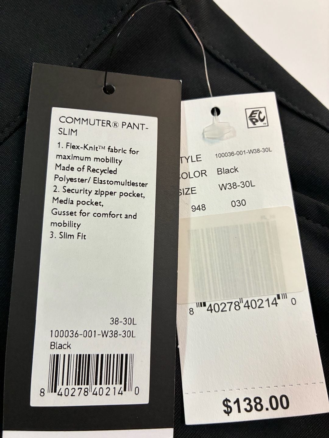 Rhone Commuter Pants Slim W38-30L Black Flex-Knit 3