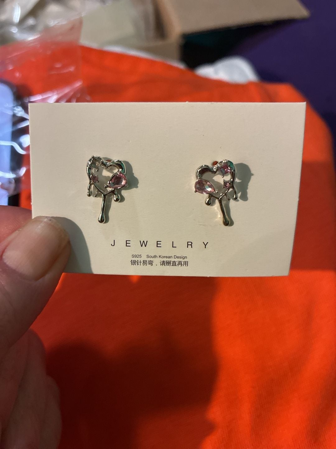 S925 South Korean Design Drip Heart Earrings 2