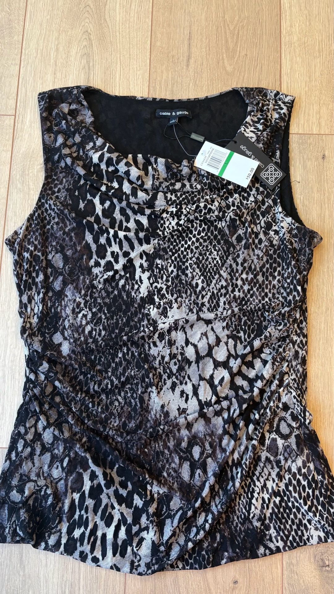 Cable & Gauge Snake Print Cowl Neck Sleeveless Top Size L 2