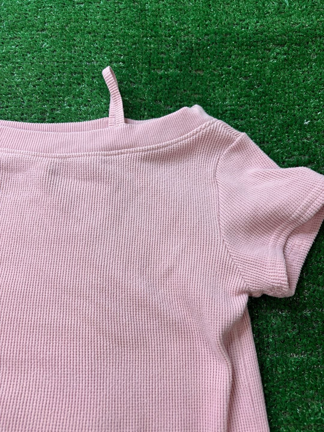 Abercrombie Kids Waffle Knit Shirt Size 9/10 Pink Off Shoulder Top 5