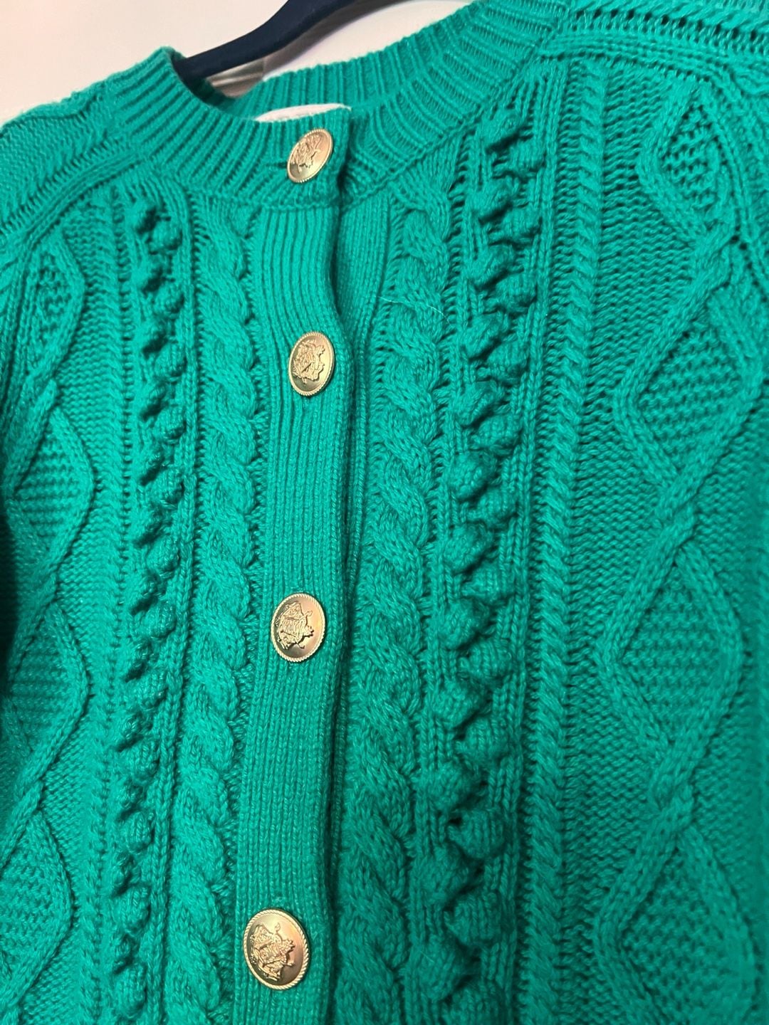 J.Crew Cable Knit Cardigan Size S Green Sweater 4