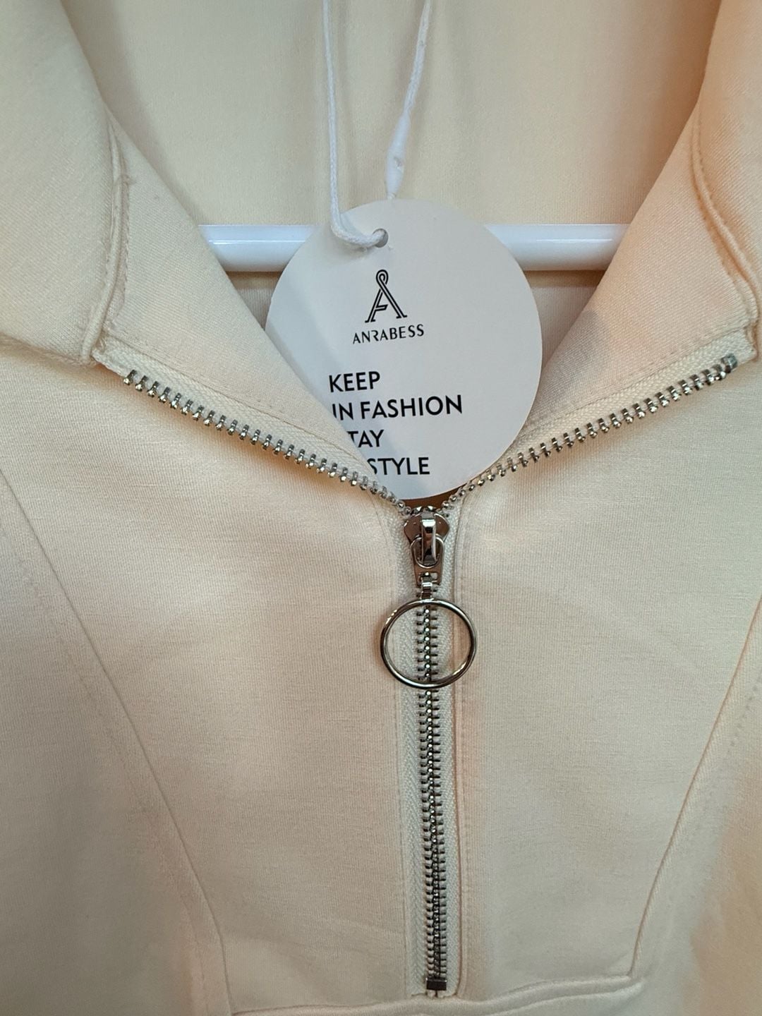 Anrabess Quarter Zip Sweatshirt Size L Ivory Oversized Lapel Collar Pullover 3