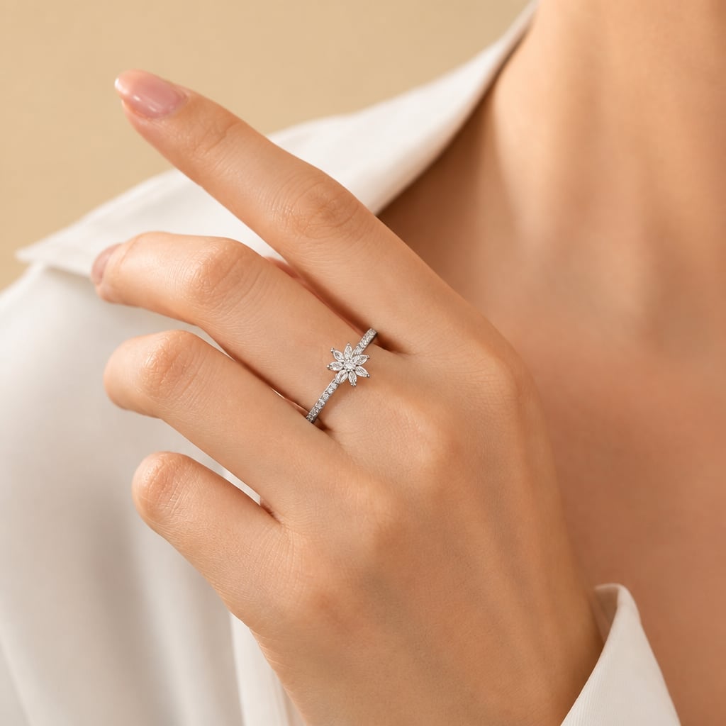 Zirconia Floral Cluster Ring in White Gold 2