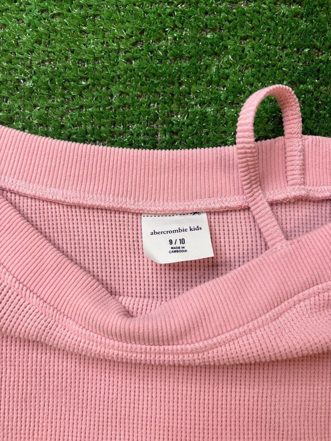 Abercrombie Kids Waffle Knit Shirt Size 9/10 Pink Off Shoulder Top 9