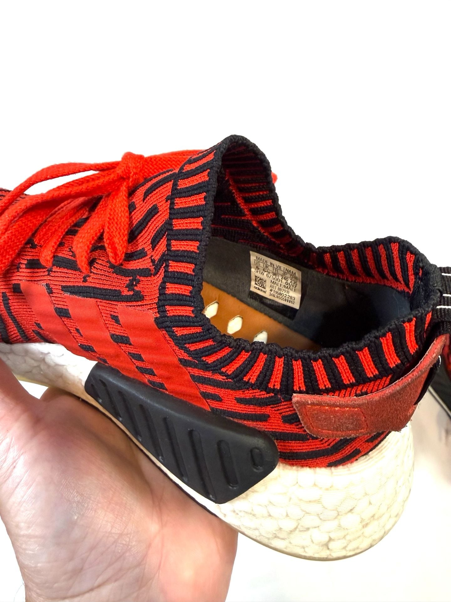 adidas Originals Men's NMD_R2 PK Primeknit Size 6 BB2910 Y2K Streetwear Indie Vanguard Gorpcore Athleisure Retro Running Core Red Black White Boost Sneakers Runner 2017 Japanese Heel Tab Women's 7.5 6