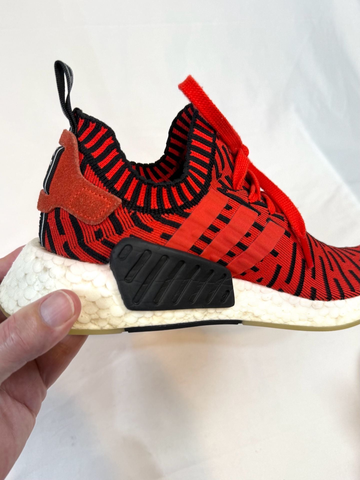 adidas Originals Men's NMD_R2 PK Primeknit Size 6 BB2910 Y2K Streetwear Indie Vanguard Gorpcore Athleisure Retro Running Core Red Black White Boost Sneakers Runner 2017 Japanese Heel Tab Women's 7.5 8