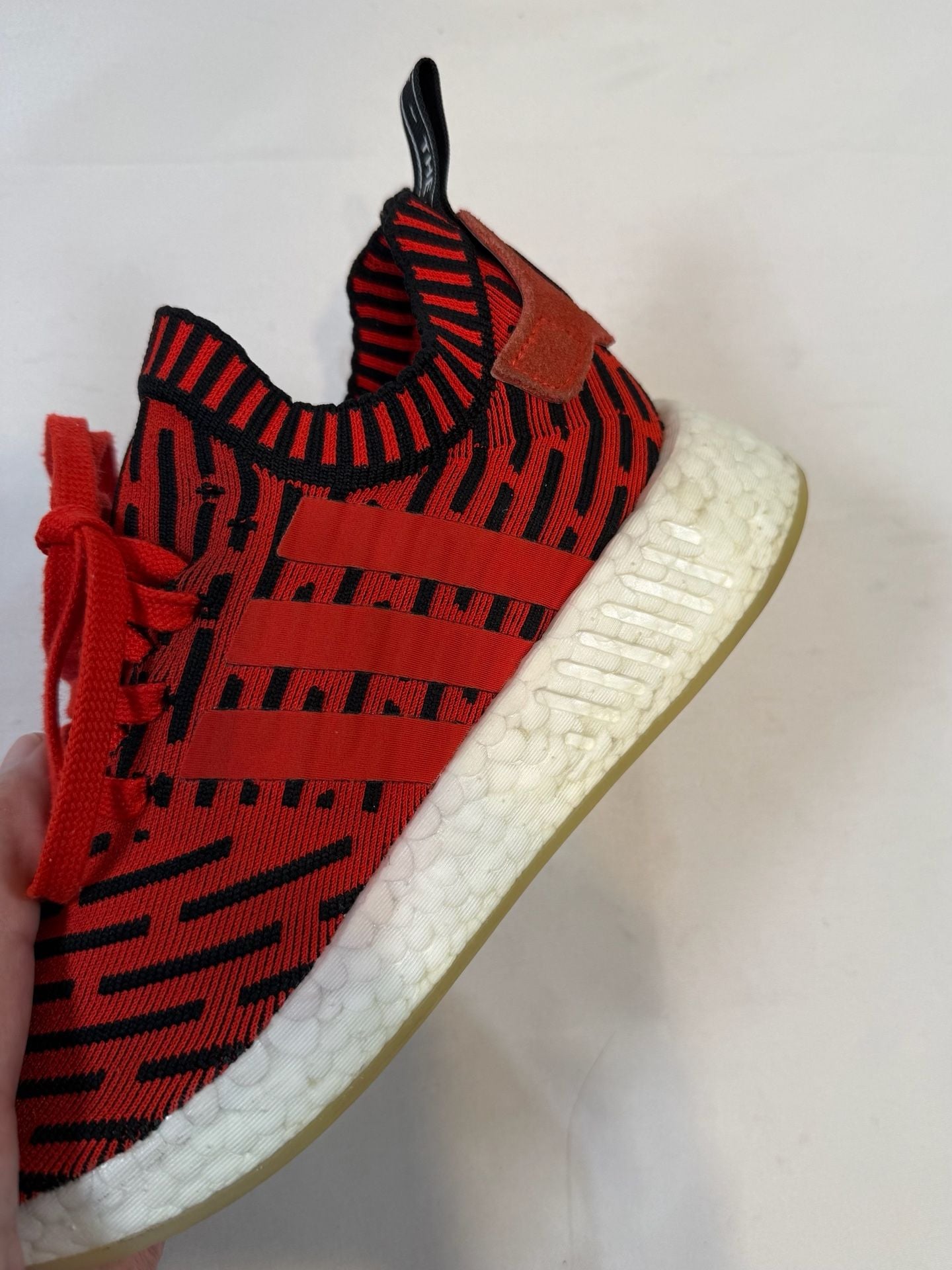 adidas Originals Men's NMD_R2 PK Primeknit Size 6 BB2910 Y2K Streetwear Indie Vanguard Gorpcore Athleisure Retro Running Core Red Black White Boost Sneakers Runner 2017 Japanese Heel Tab Women's 7.5 10