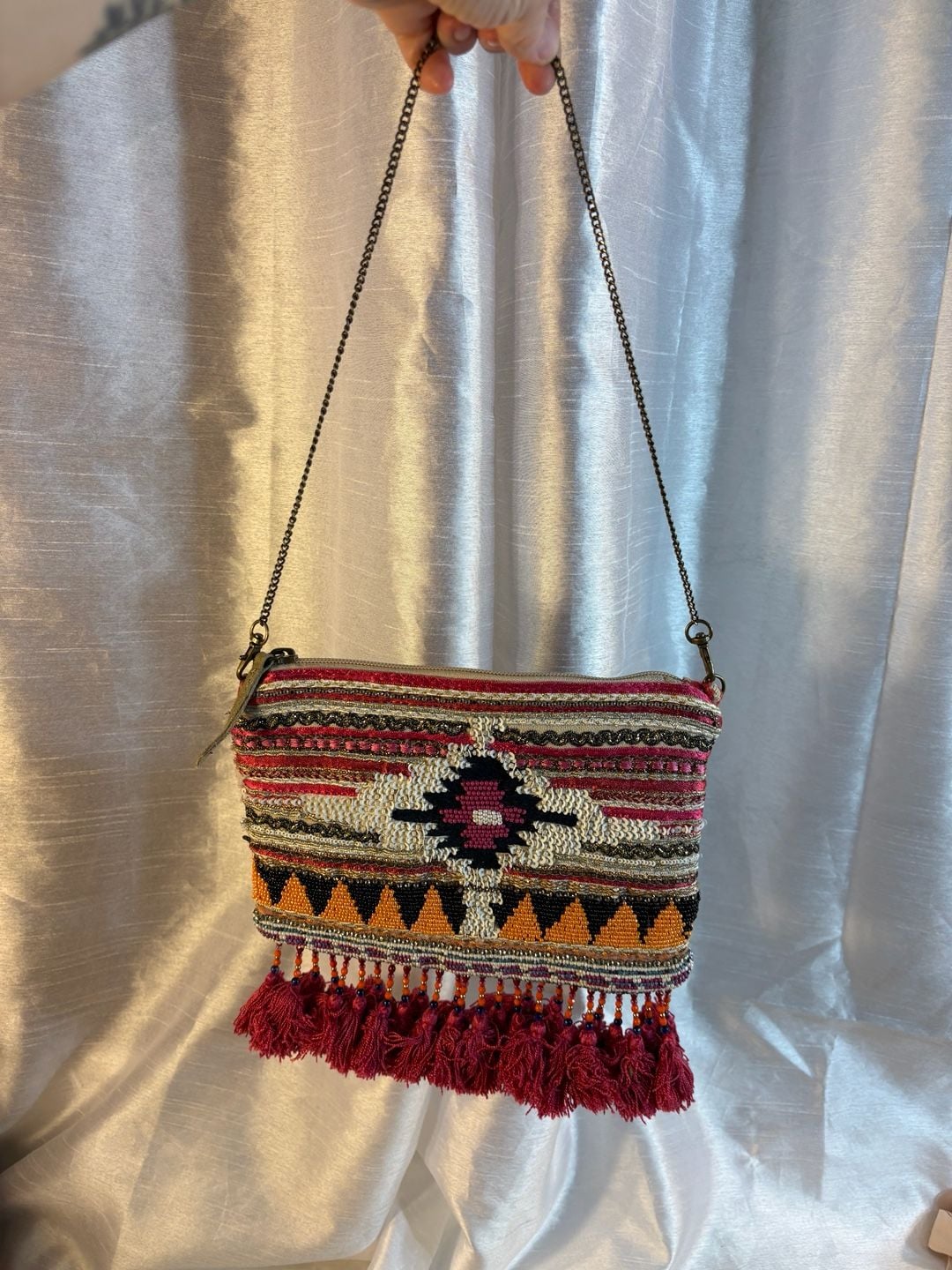 Chico's Beaded Tassel Crossbody Bag Boho Southwestern Style 6