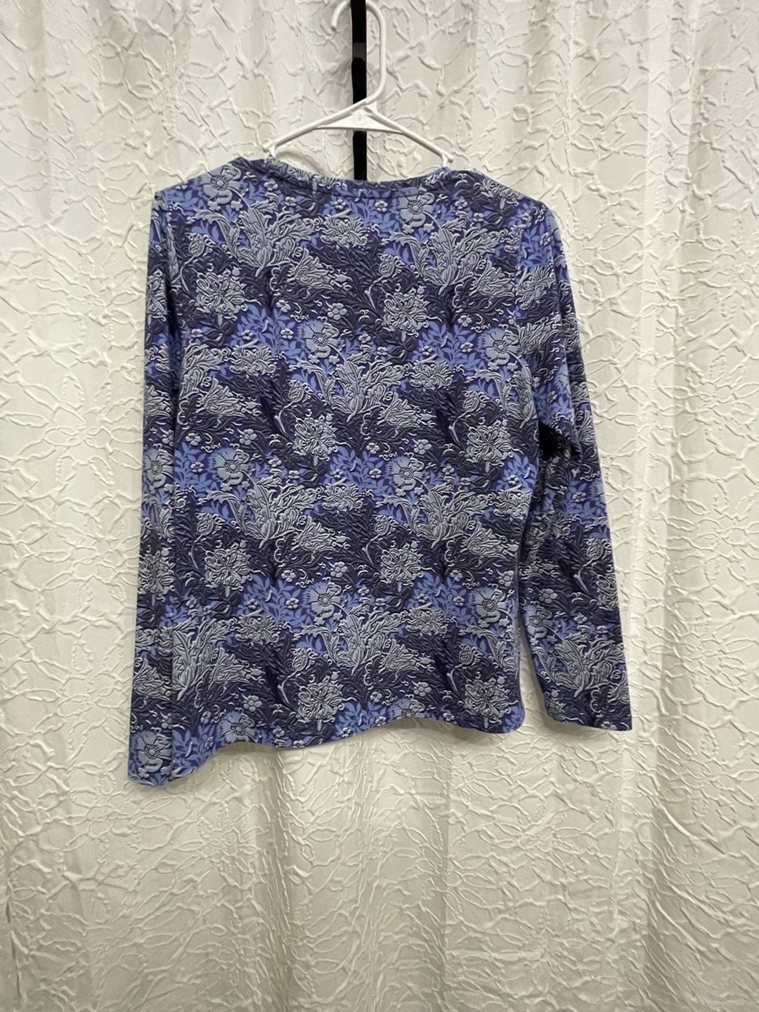 Talbots Petites Blue Purple Baroque Floral Print Crewneck Long Sleeve Top MP 4