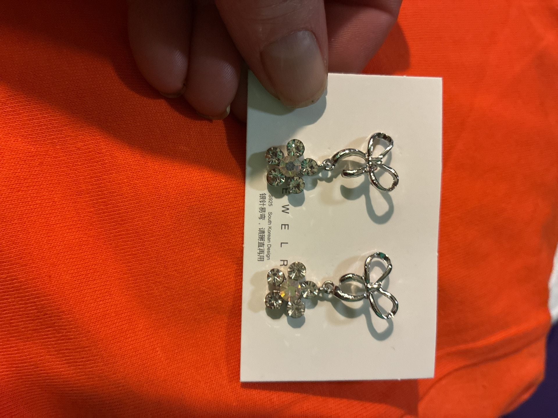 S925 South Korean Design Rhinestone Bow Flower Earrings 2