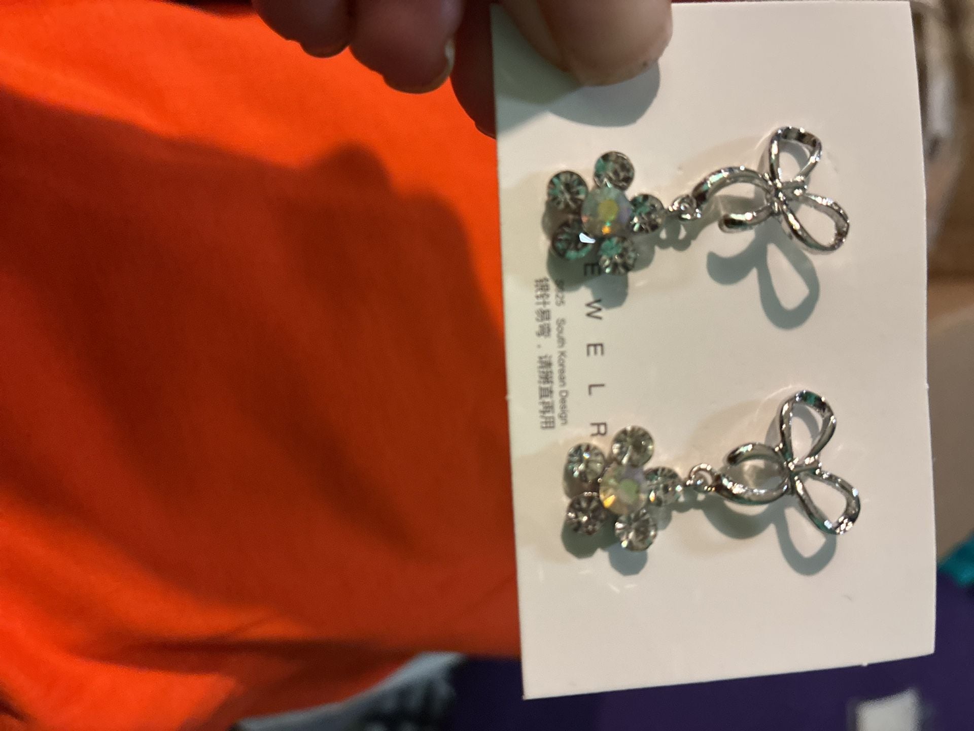 S925 South Korean Design Rhinestone Bow Flower Earrings 4