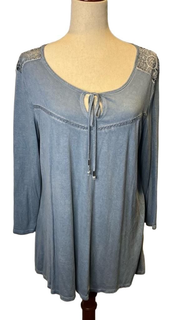 Madison & Berkeley Lace Shoulder Tunic Top Size L Blue 2