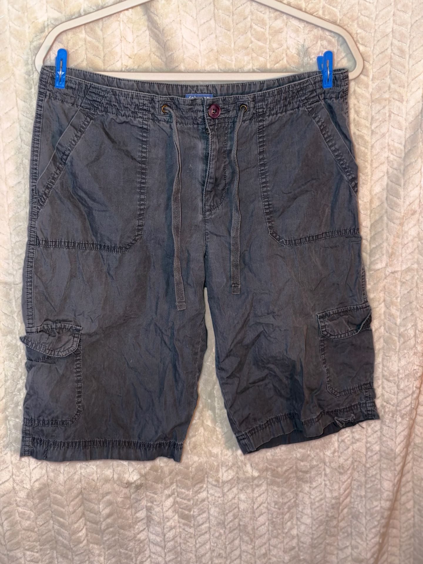 IZOD Cargo Shorts Size 10 Gray Drawstring Cotton Pre-owned 1