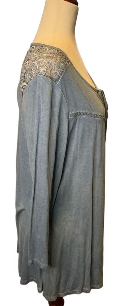 Madison & Berkeley Lace Shoulder Tunic Top Size L Blue 3