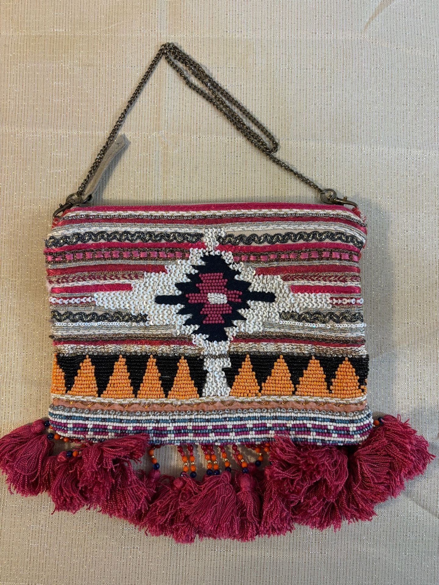 Chico's Beaded Tassel Crossbody Bag Boho Southwestern Style 2