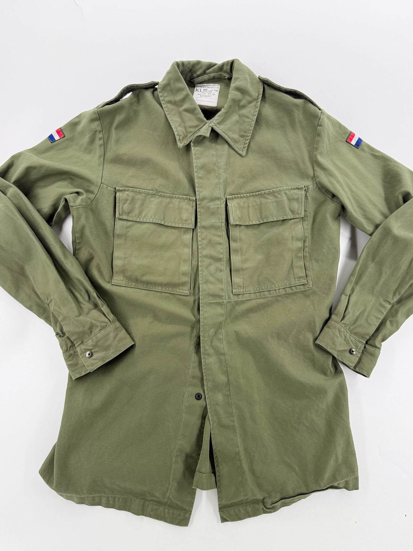 Vintage 1990 Dutch Army KL Rotkopf Field Jacket Shirt L Olive Military 100 2