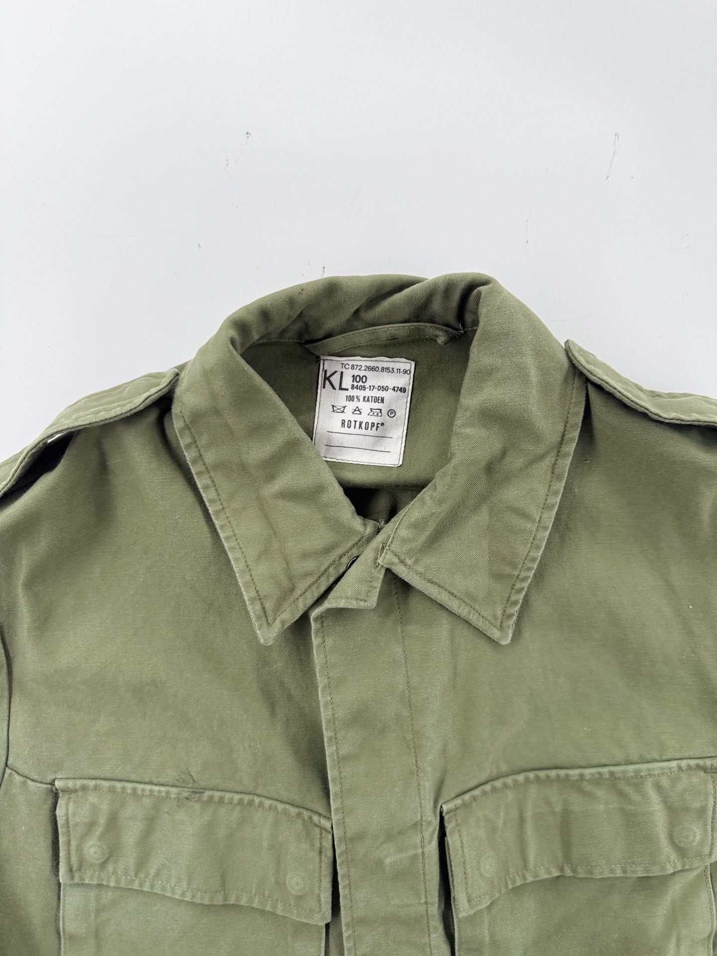 Vintage 1990 Dutch Army KL Rotkopf Field Jacket Shirt L Olive Military 100 3
