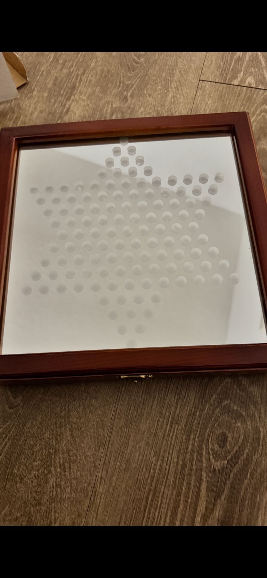 60pc Chinese Checkers Set Wooden Storage Box With Glass Board 2