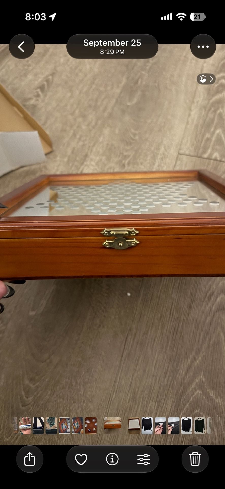 60pc Chinese Checkers Set Wooden Storage Box With Glass Board 3