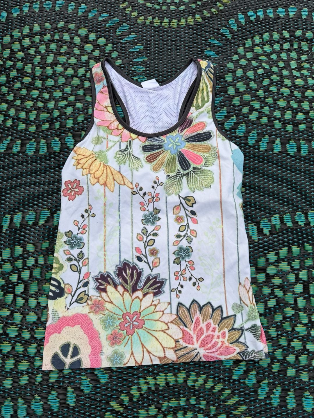 Athleta Floral Tank Top White Multi Colorful Boho Racerback 2