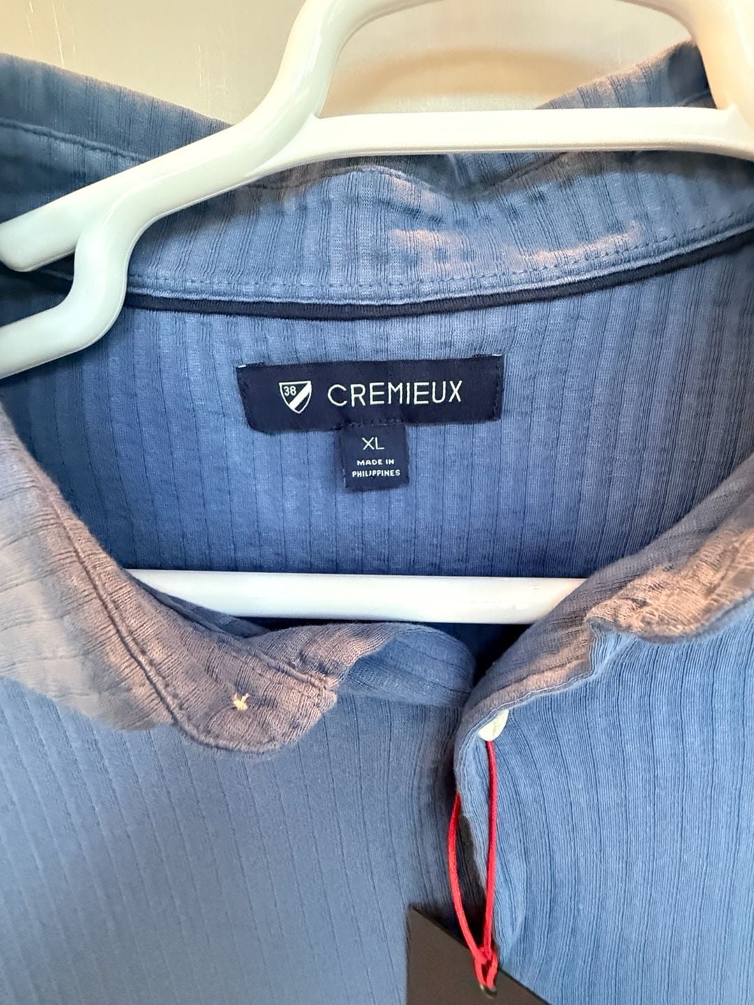Cremieux Button-Up Shirt XL Blue Textured Short Sleeve Cotton Casual Top 3
