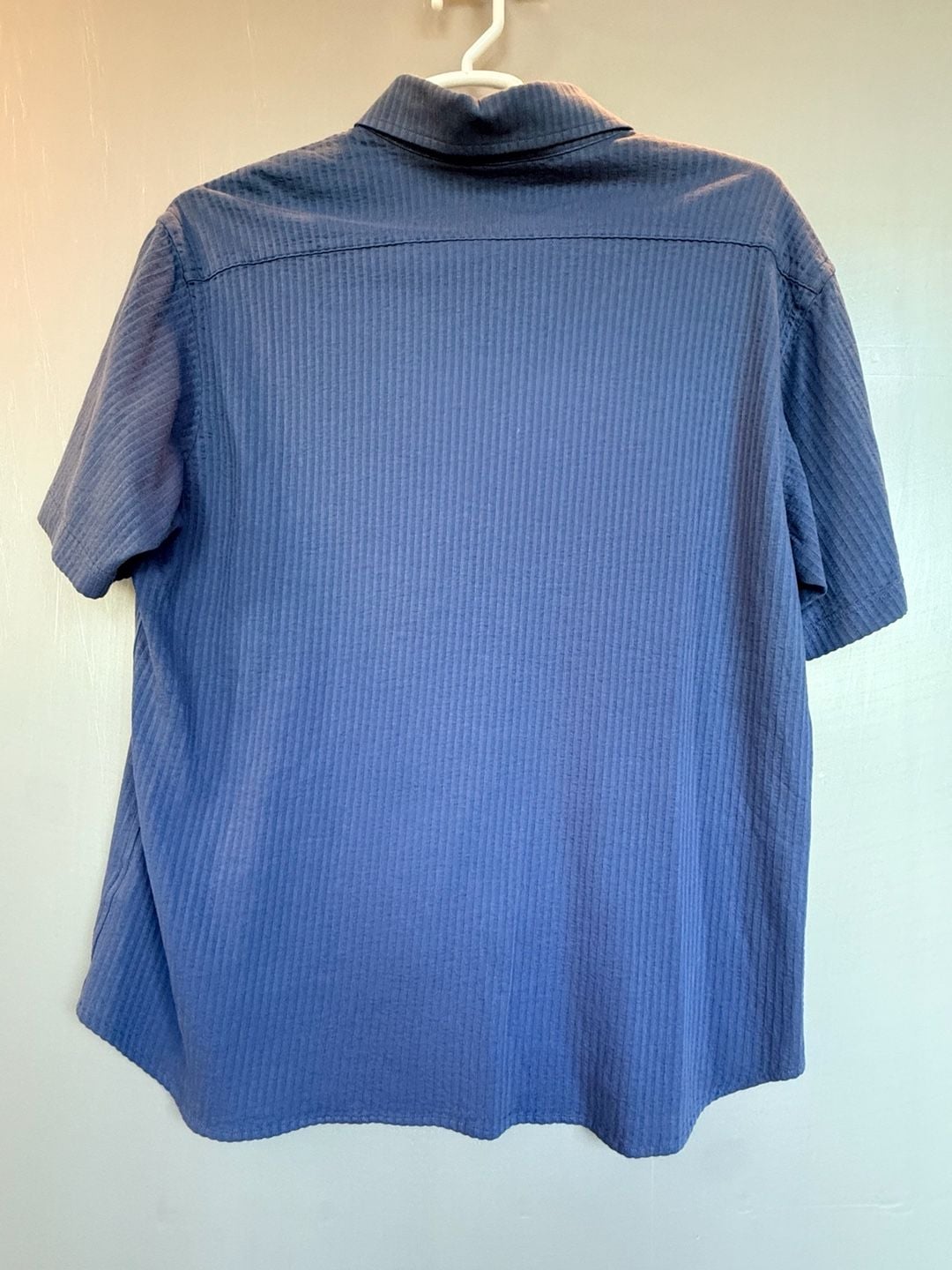 Cremieux Button-Up Shirt XL Blue Textured Short Sleeve Cotton Casual Top 5