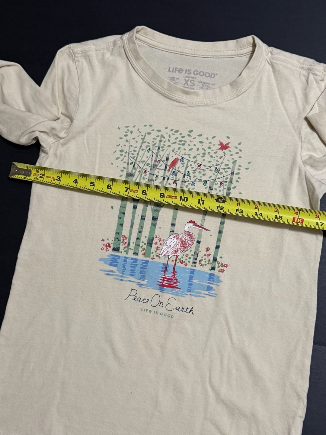 Life Is Good Long Sleeve Crusher Tee Size XS Peace On Earth Heron 7