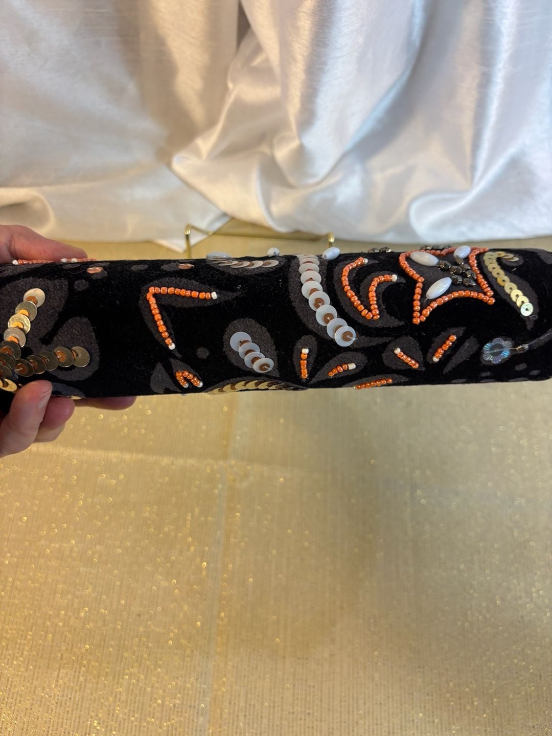 Tanjore Beaded Velvet Clutch Black Handbag 2
