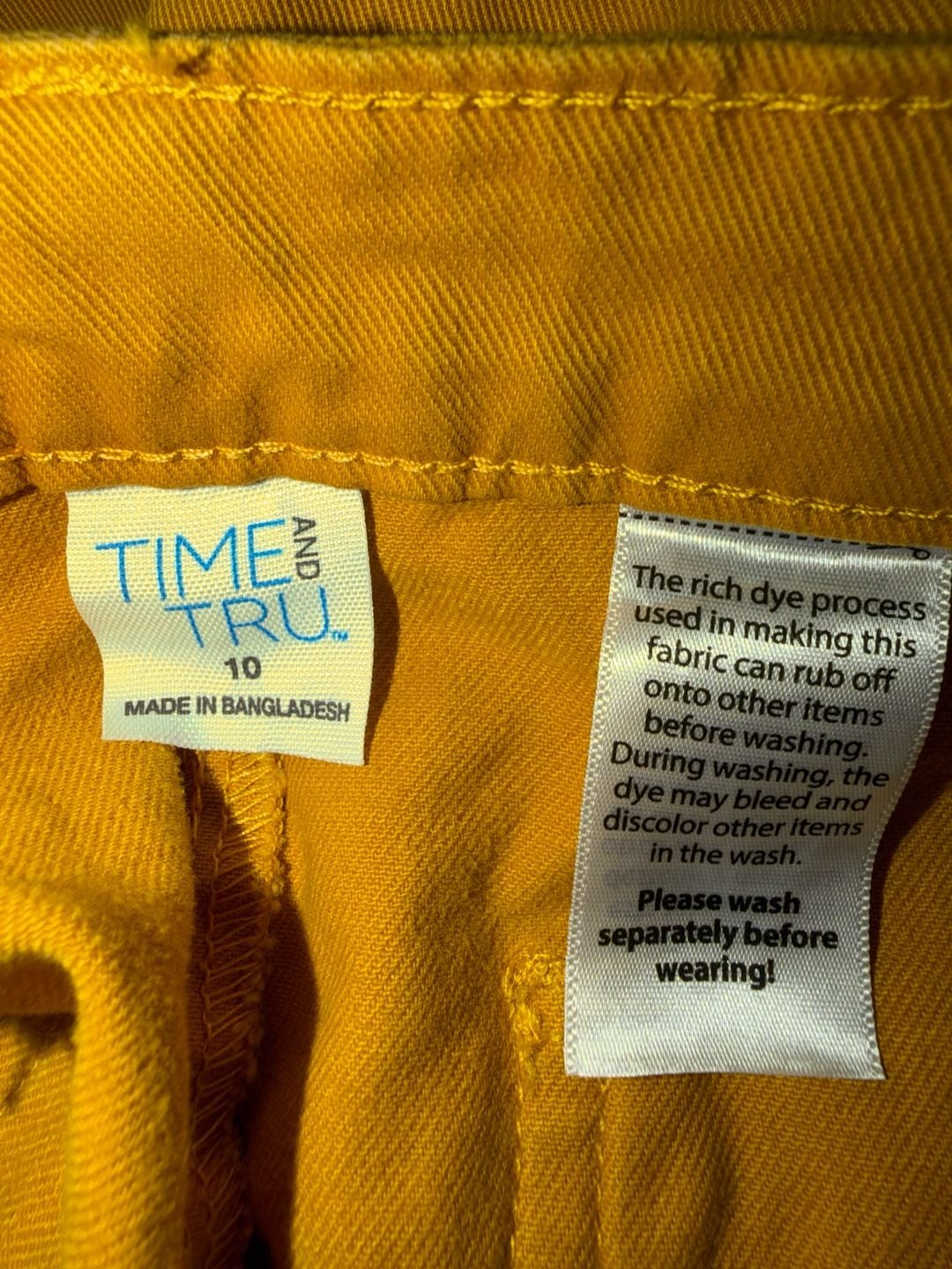 Time and Tru Wide Leg Pants Size 10 Mustard Yellow Button Fly 3