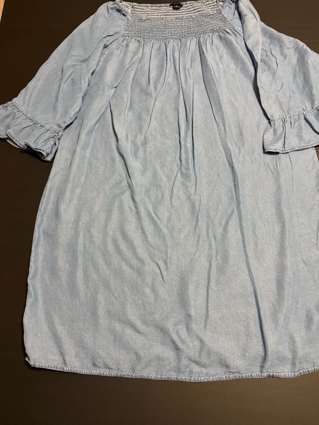 New Directions Smocked Denim Dress Size XL Light Blue Chambray Off Shoulder 3