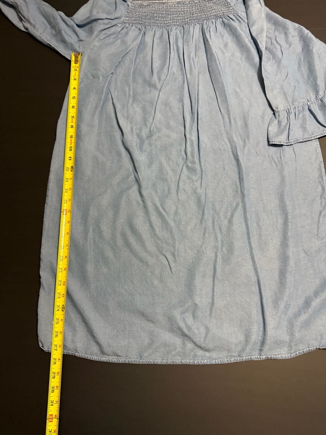 New Directions Smocked Denim Dress Size XL Light Blue Chambray Off Shoulder 6