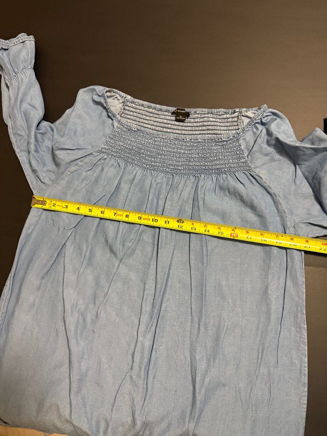 New Directions Smocked Denim Dress Size XL Light Blue Chambray Off Shoulder 7