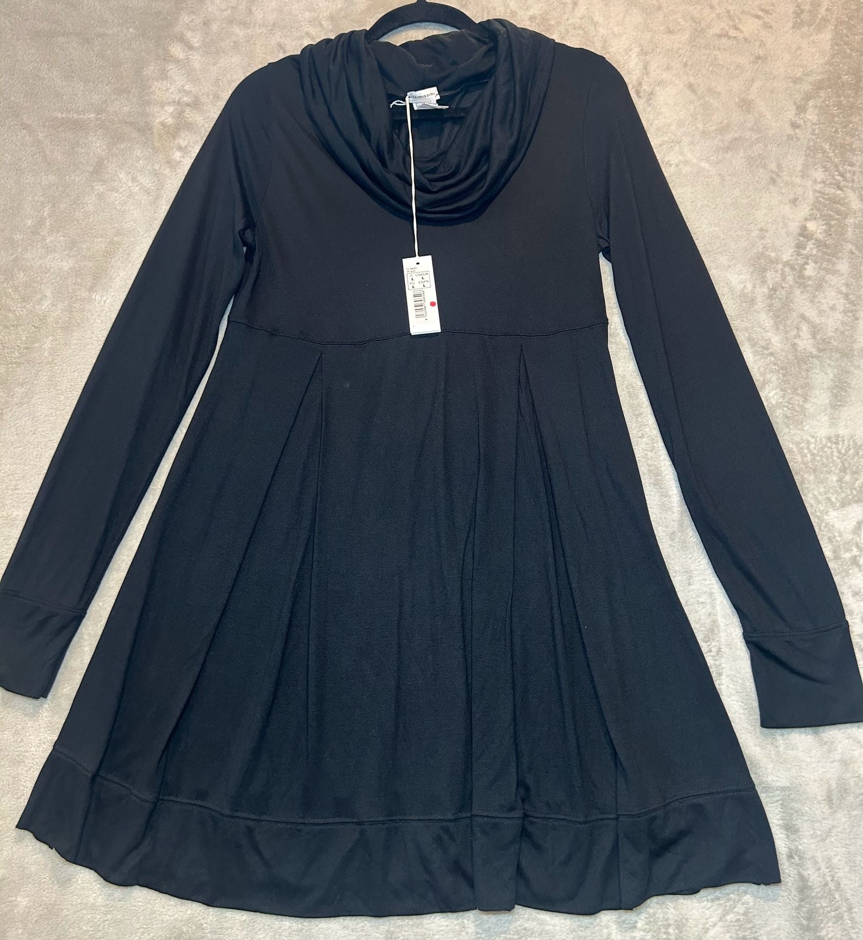 Intimissimi Cowl Neck Tunic Dress Size L Black Long Sleeve 2