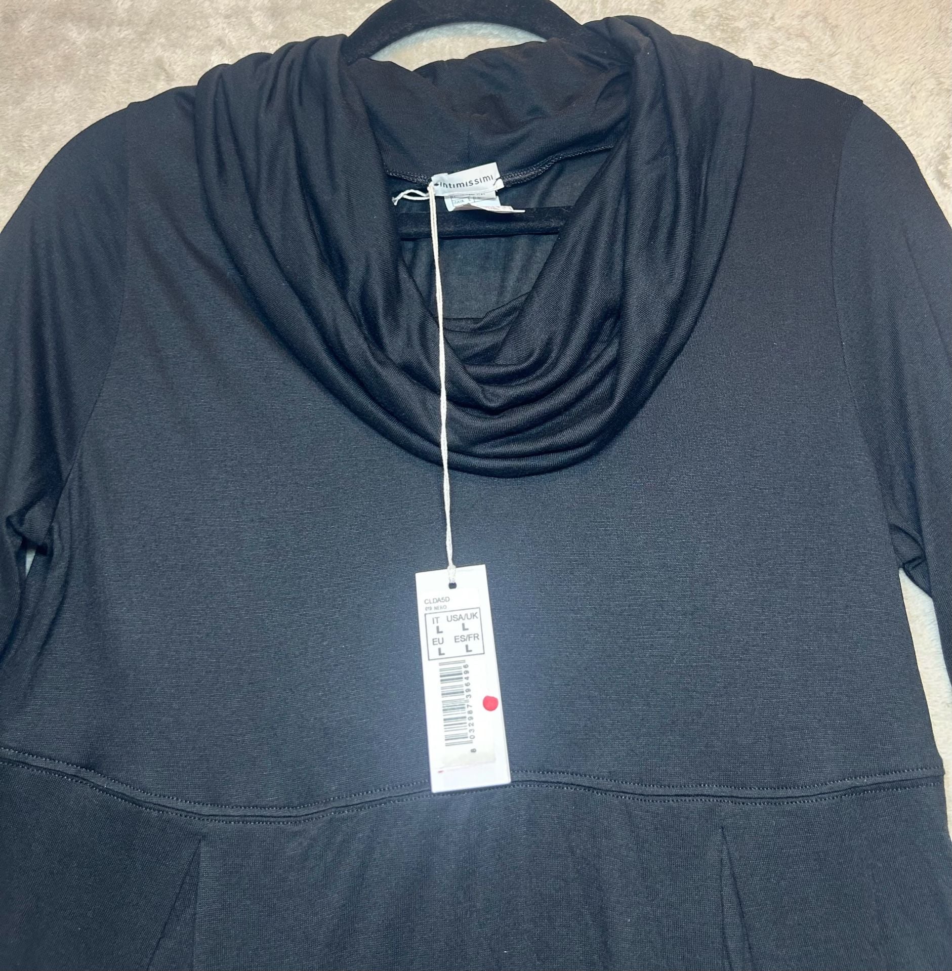 Intimissimi Cowl Neck Tunic Dress Size L Black Long Sleeve 3