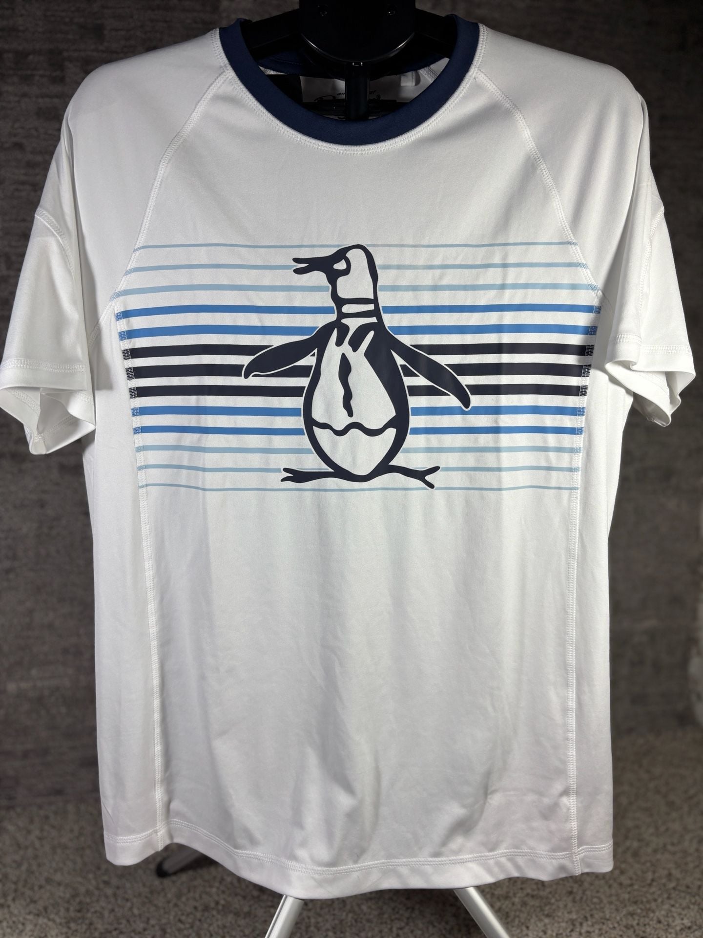 Original Penguin Graphic T-Shirt Size L White Blue Striped 2