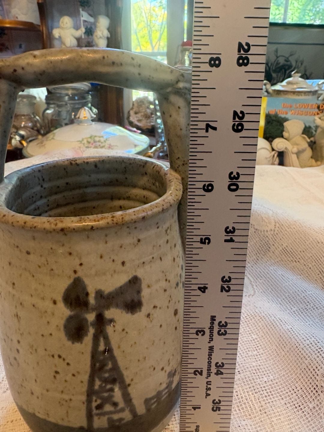 Tokheim Stoneware Windmill Utensil Crock Ceramic Pitcher 2