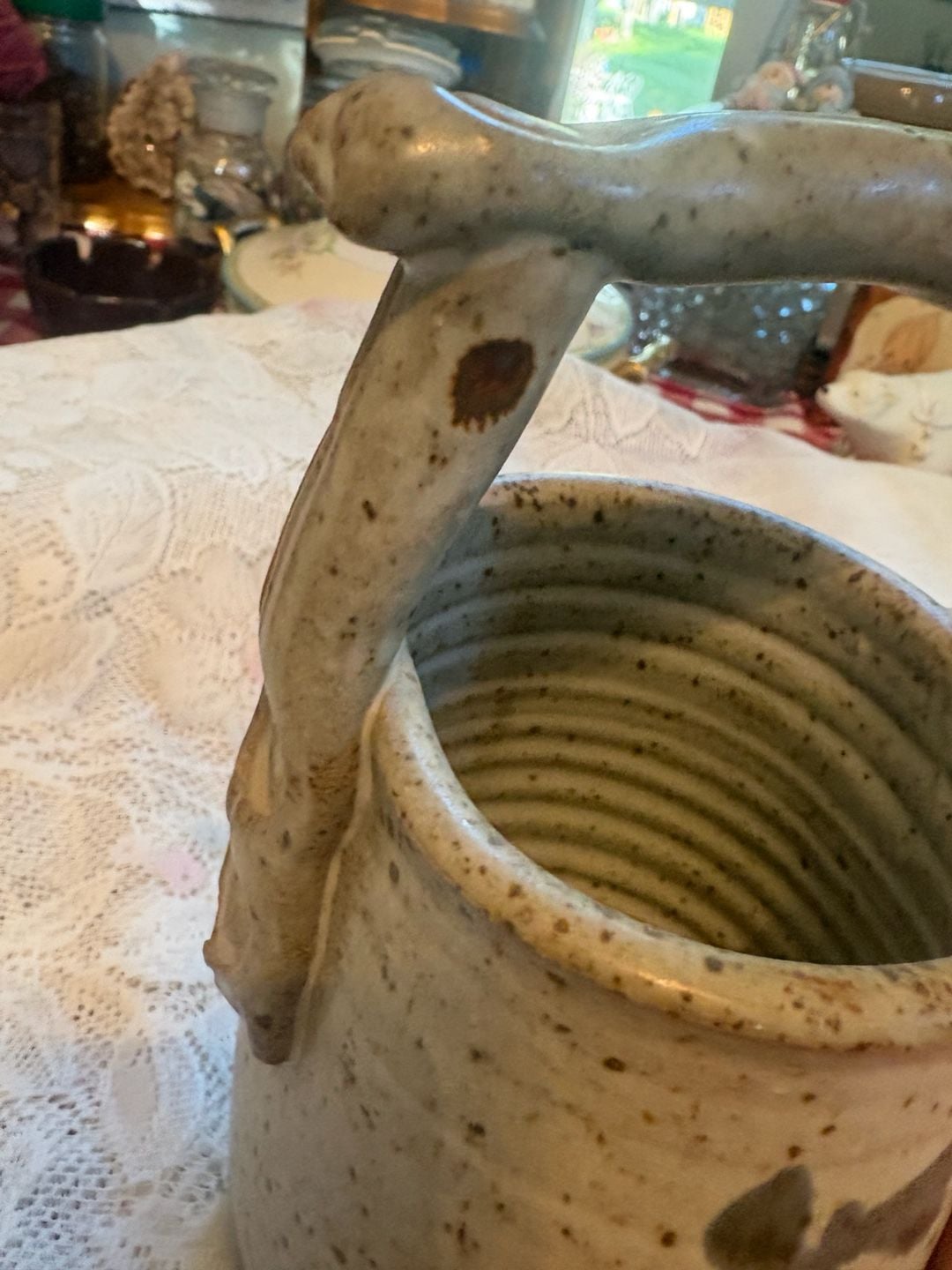 Tokheim Stoneware Windmill Utensil Crock Ceramic Pitcher 3
