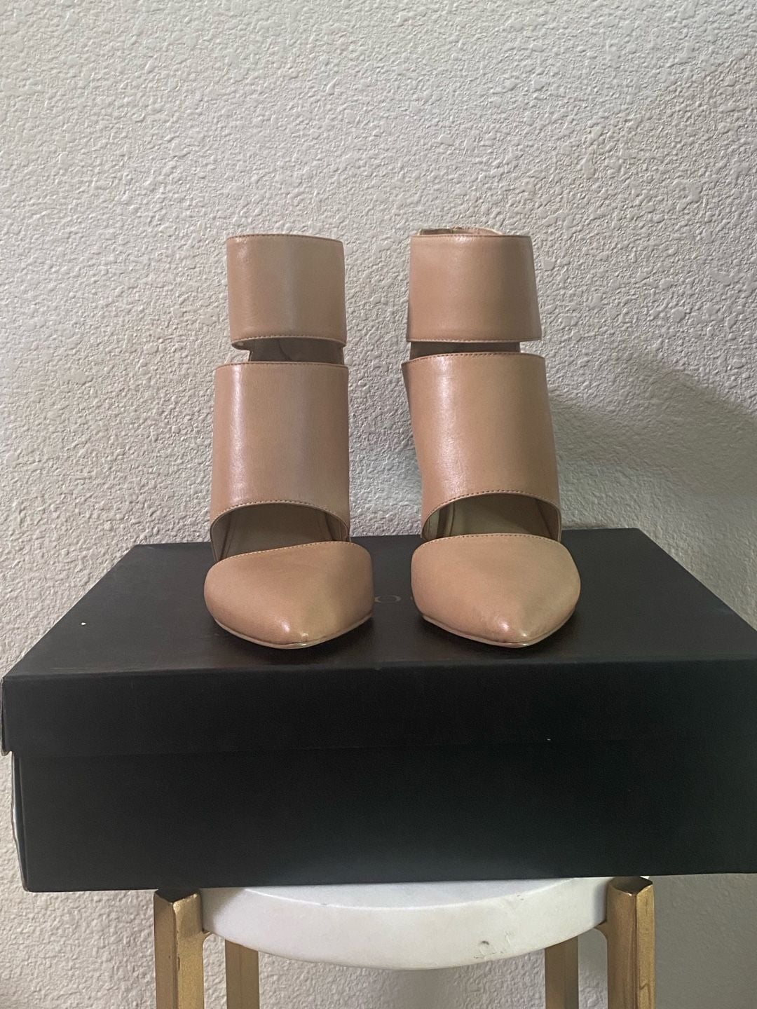 Sole Society Cutout Stiletto Booties Beige Snake Heels 3