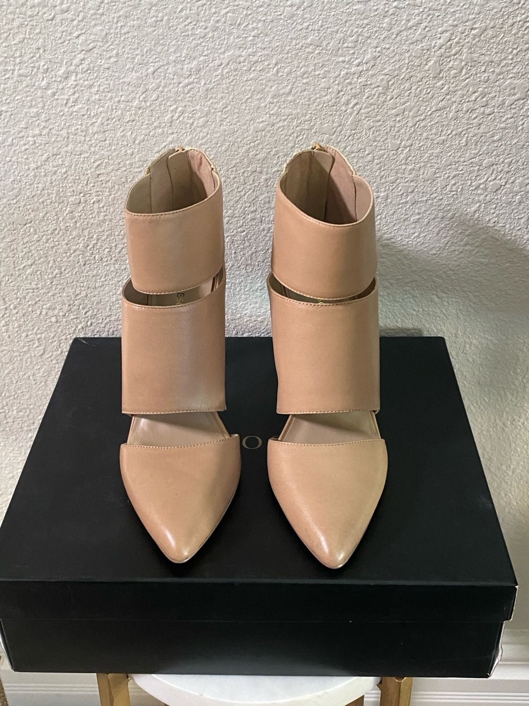 Sole Society Cutout Stiletto Booties Beige Snake Heels 4