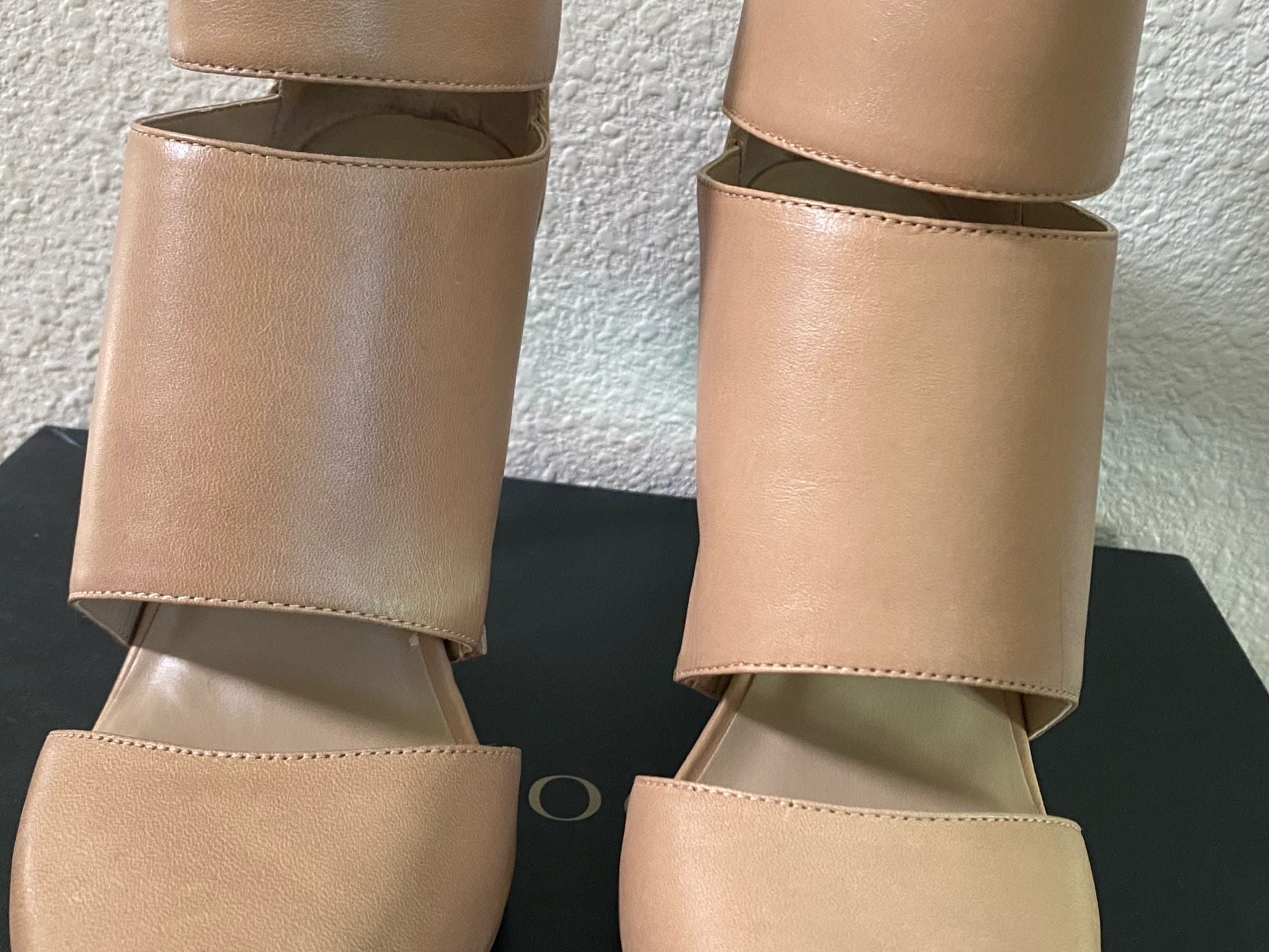 Sole Society Cutout Stiletto Booties Beige Snake Heels 5