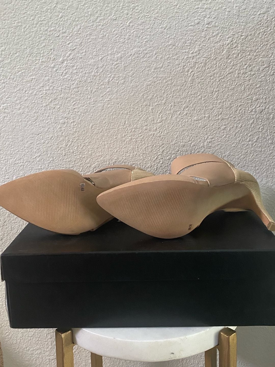 Sole Society Cutout Stiletto Booties Beige Snake Heels 13