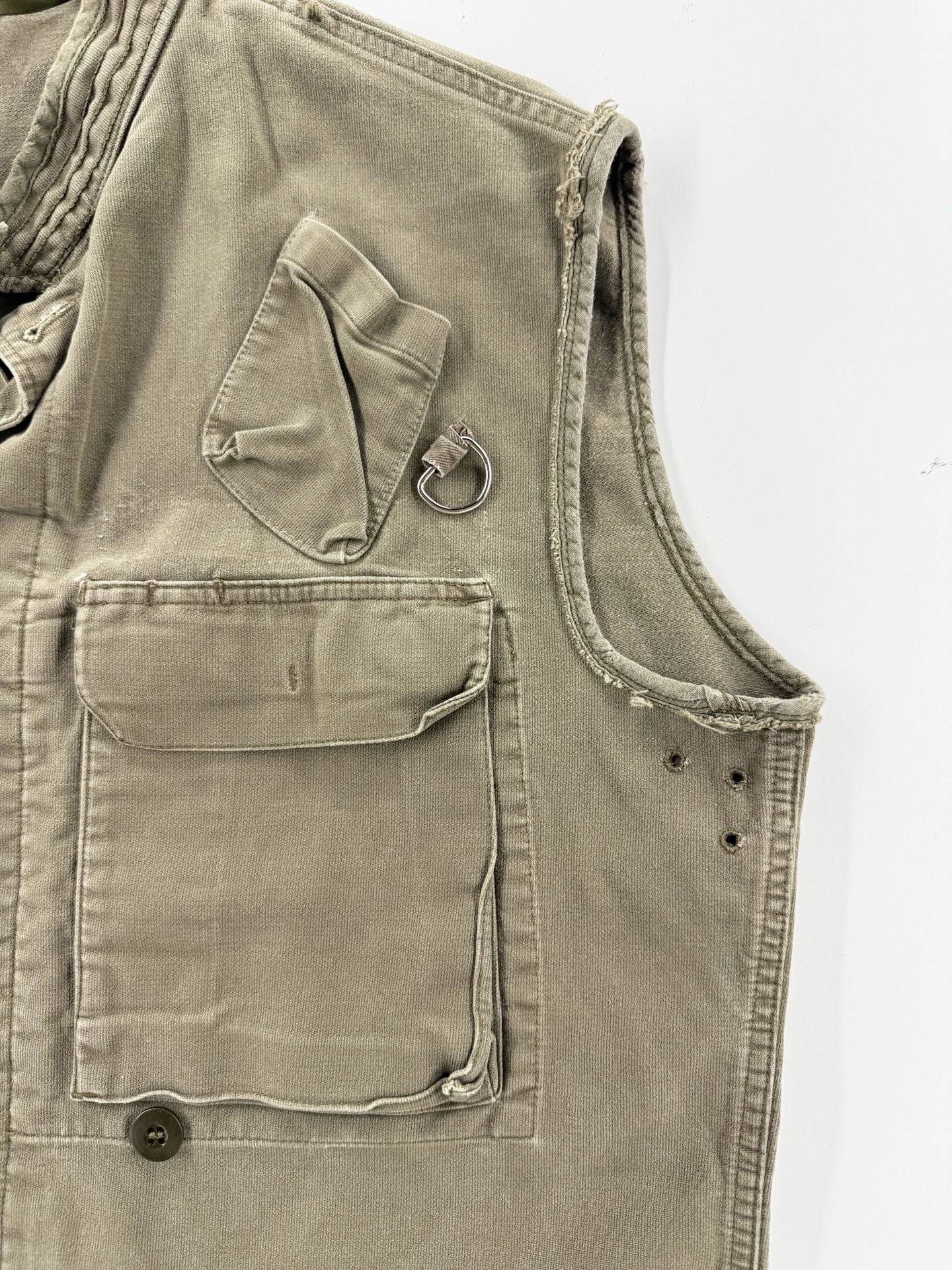 Vintage 90s Olive Military Utility Vest XL Multi Pocket D Ring Distressed 4