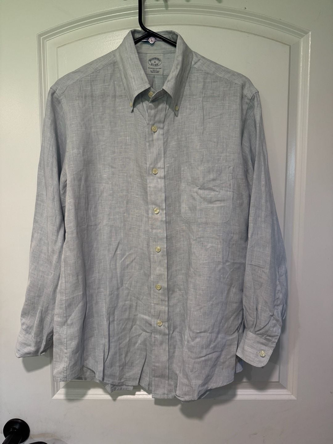 Brooks Brothers Light Blue Linen Button Down Shirt Coastal Preppy Size M 2