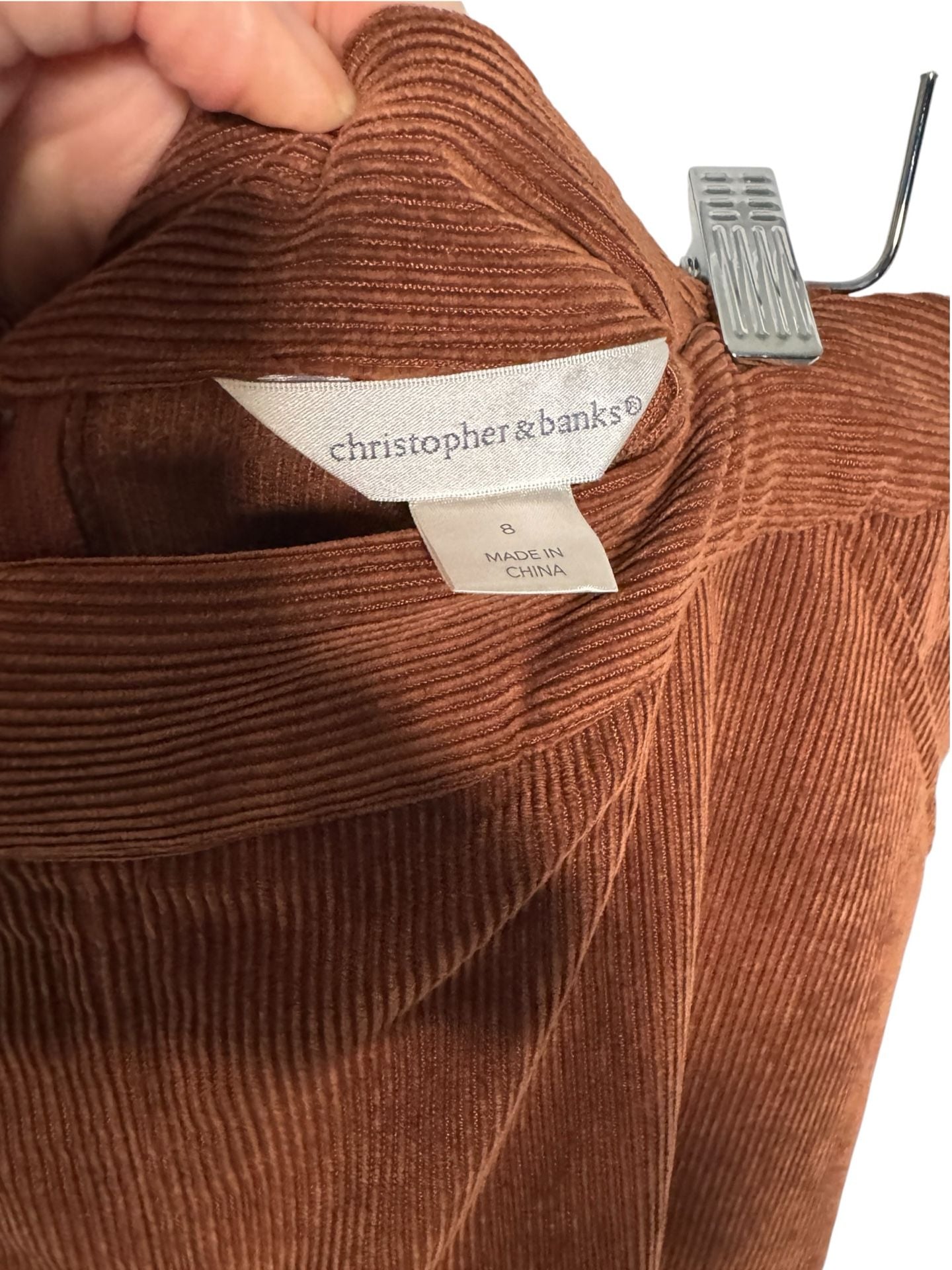 Christopher & Banks Corduroy Midi Skirt Size 8 Brown Front Pleat 4